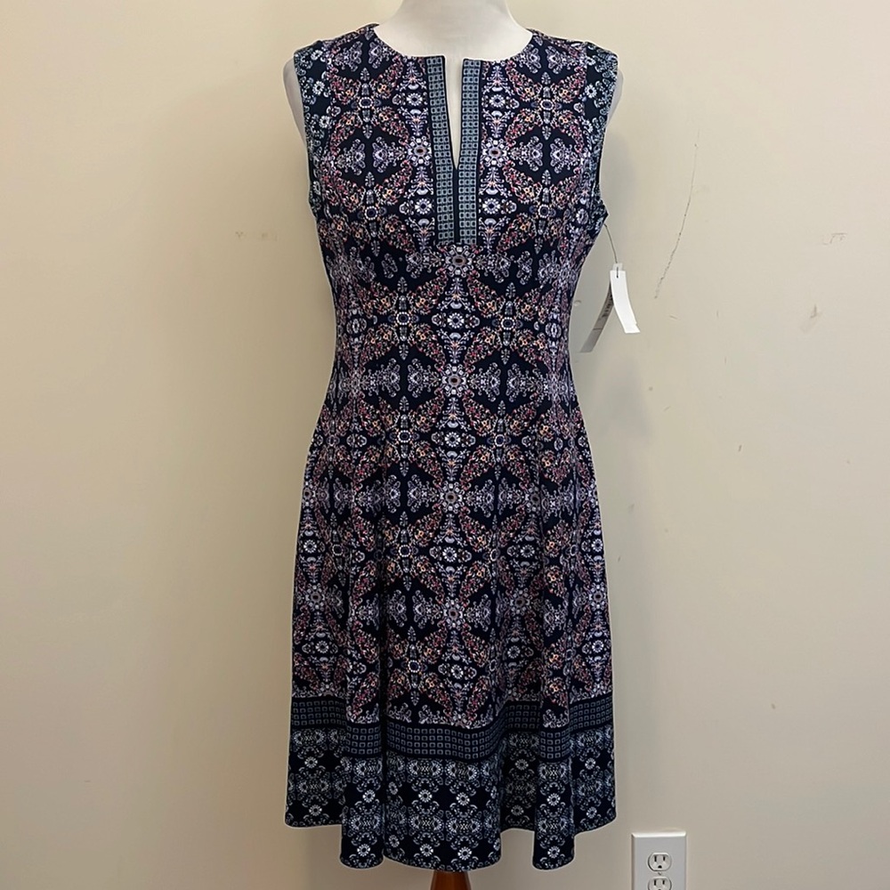 Maggy London New Navy Lavender Floral Sleeveless Dress Size 10